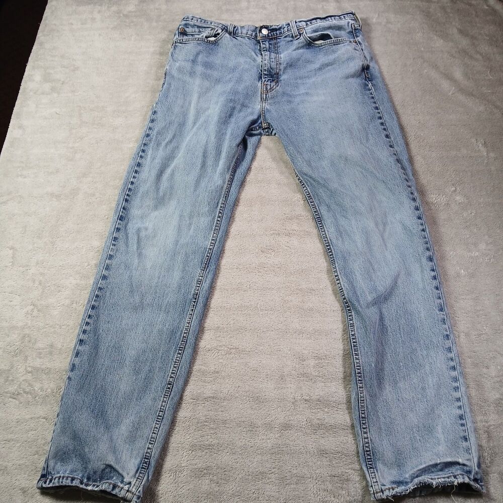 Levis 505 Mens 36x32 Blue Denim Regular Straight Leg Faded Thrashed Skate Grunge